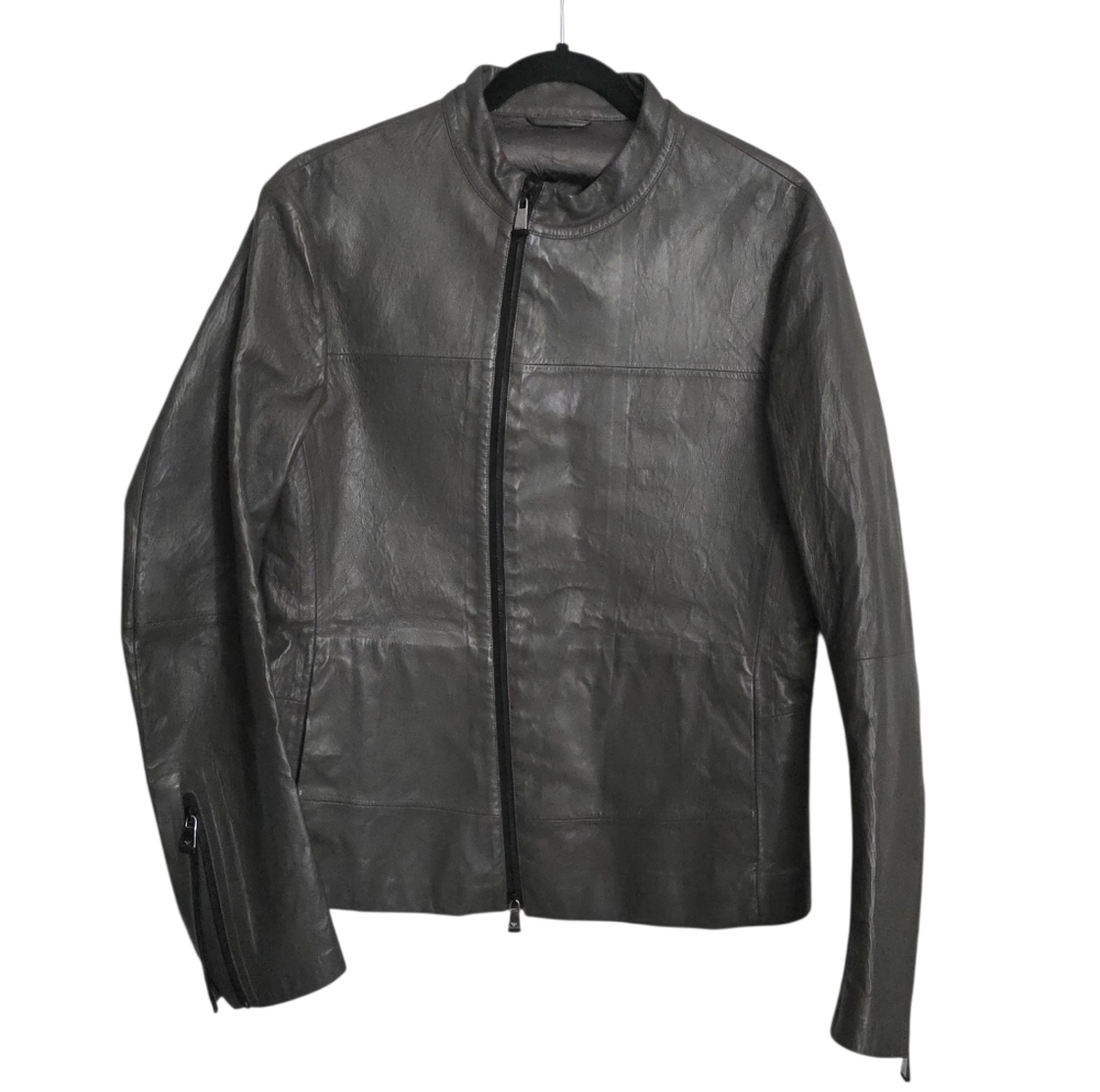 Emporio Armani Women's Green Leather Zip Motorcycle Jacket